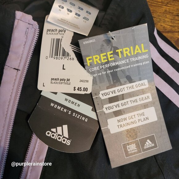 Vtg Adidas Peach Poly Jacket L Soft Violet Black Pockets Streetwear Y2K NWT - Picture 3 of 11